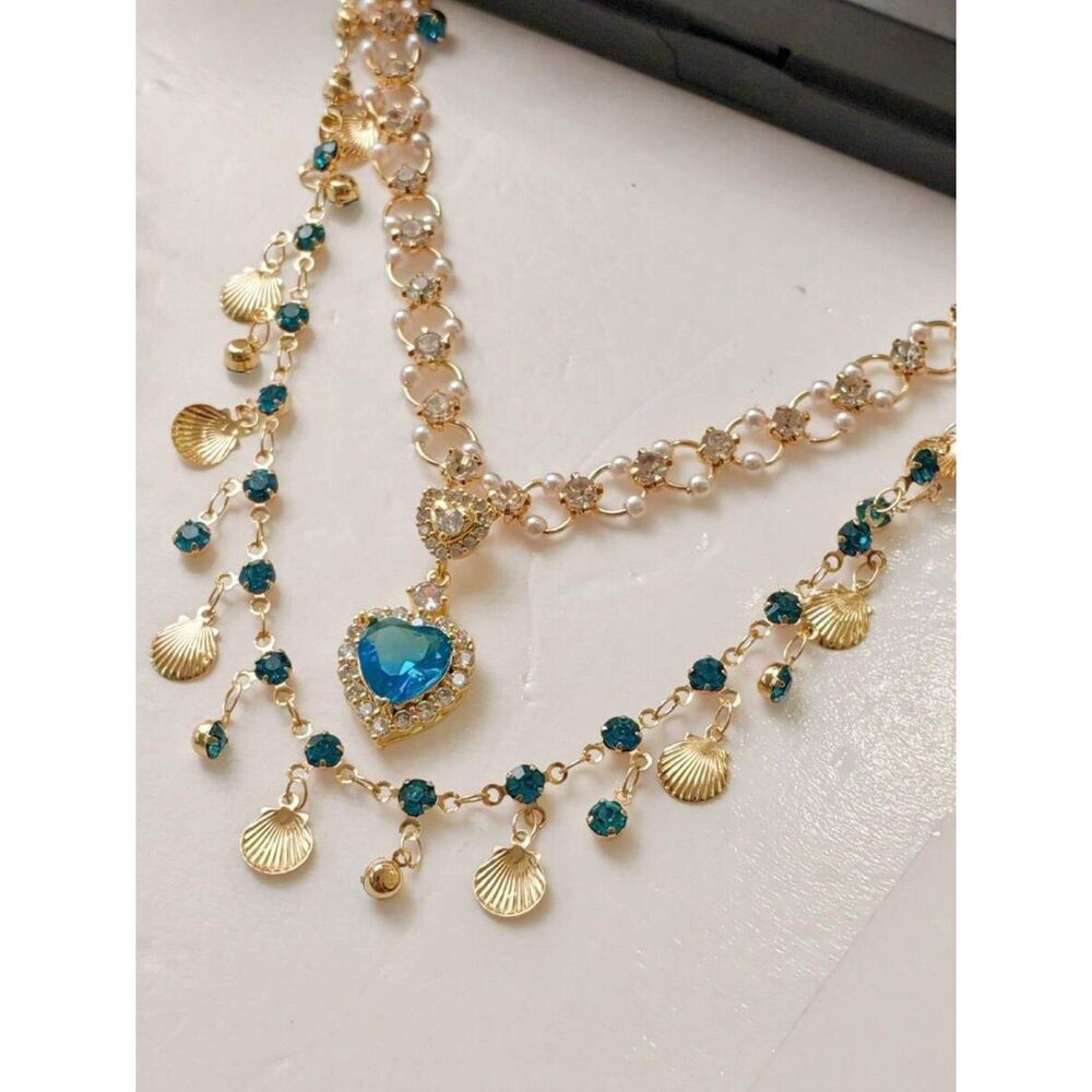 Mermaid Princess Ariel Elegant Romantic Double-Layer Heart Pendant Necklace